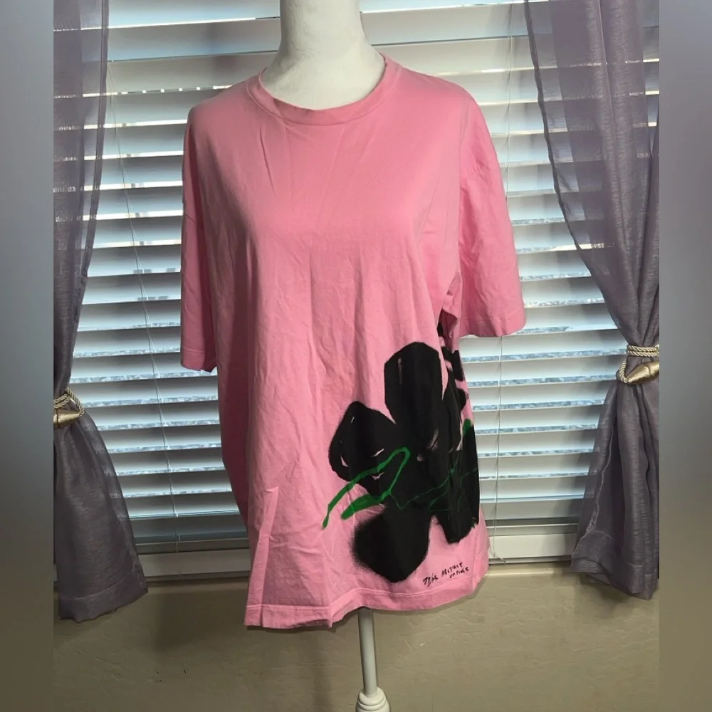 Zara Unisex Oversized Dusty Rose Floral Graphic T-Shirt - Picture 4 of 7